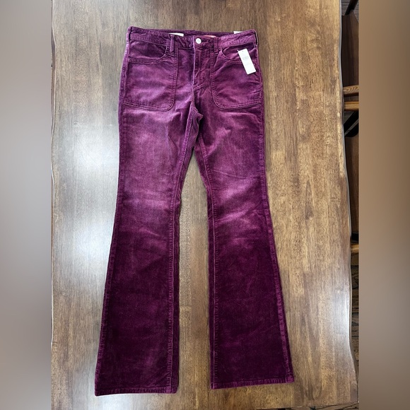 Anthropologie Pilcro Icon Flare Wine Burgundy Couderoy Pants western 28 Tall NWT - Picture 4 of 9